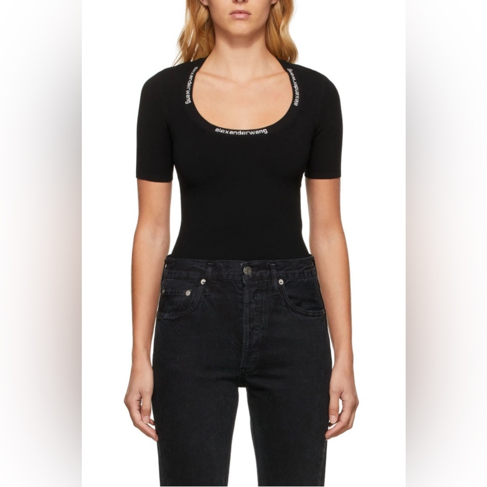 Alexander Wang Black Logo Trim Short Sleeve Top - Picture 2 of 13